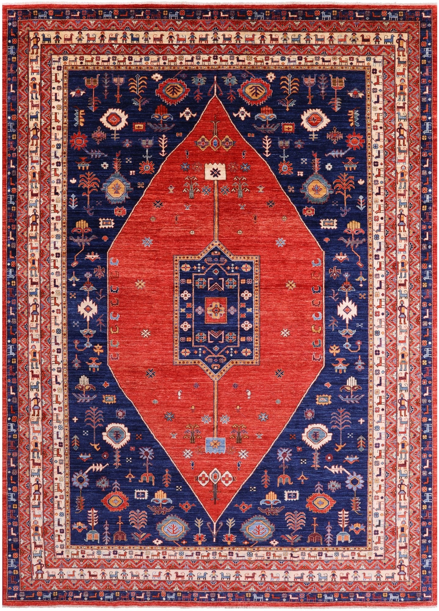 Red Persian Fine Serapi Hand Knotted Wool Rug - 9' 11" X 13' 9" - Golden Nile