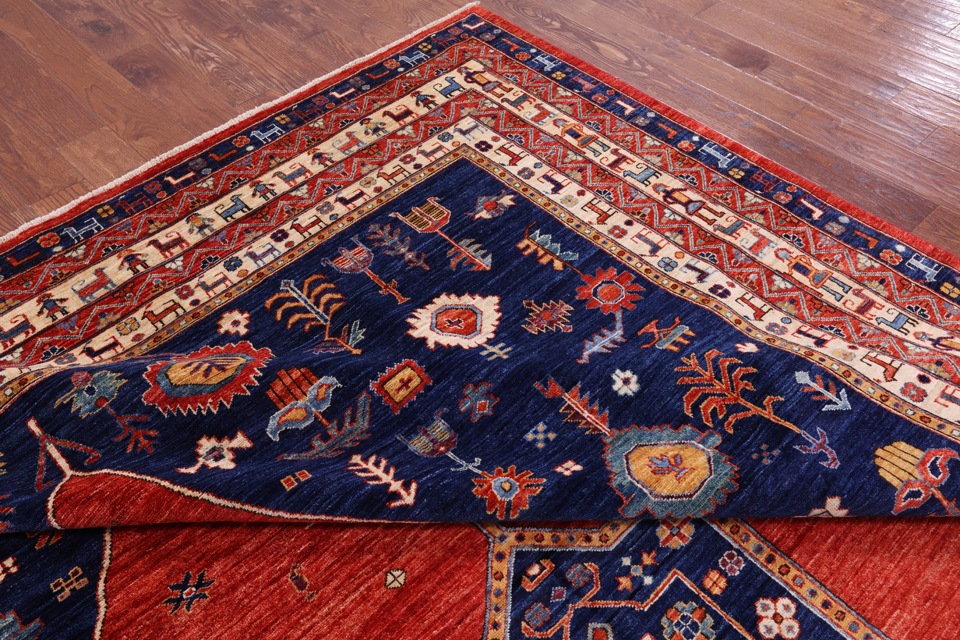 Red Persian Fine Serapi Hand Knotted Wool Rug - 9' 11" X 13' 9" - Golden Nile