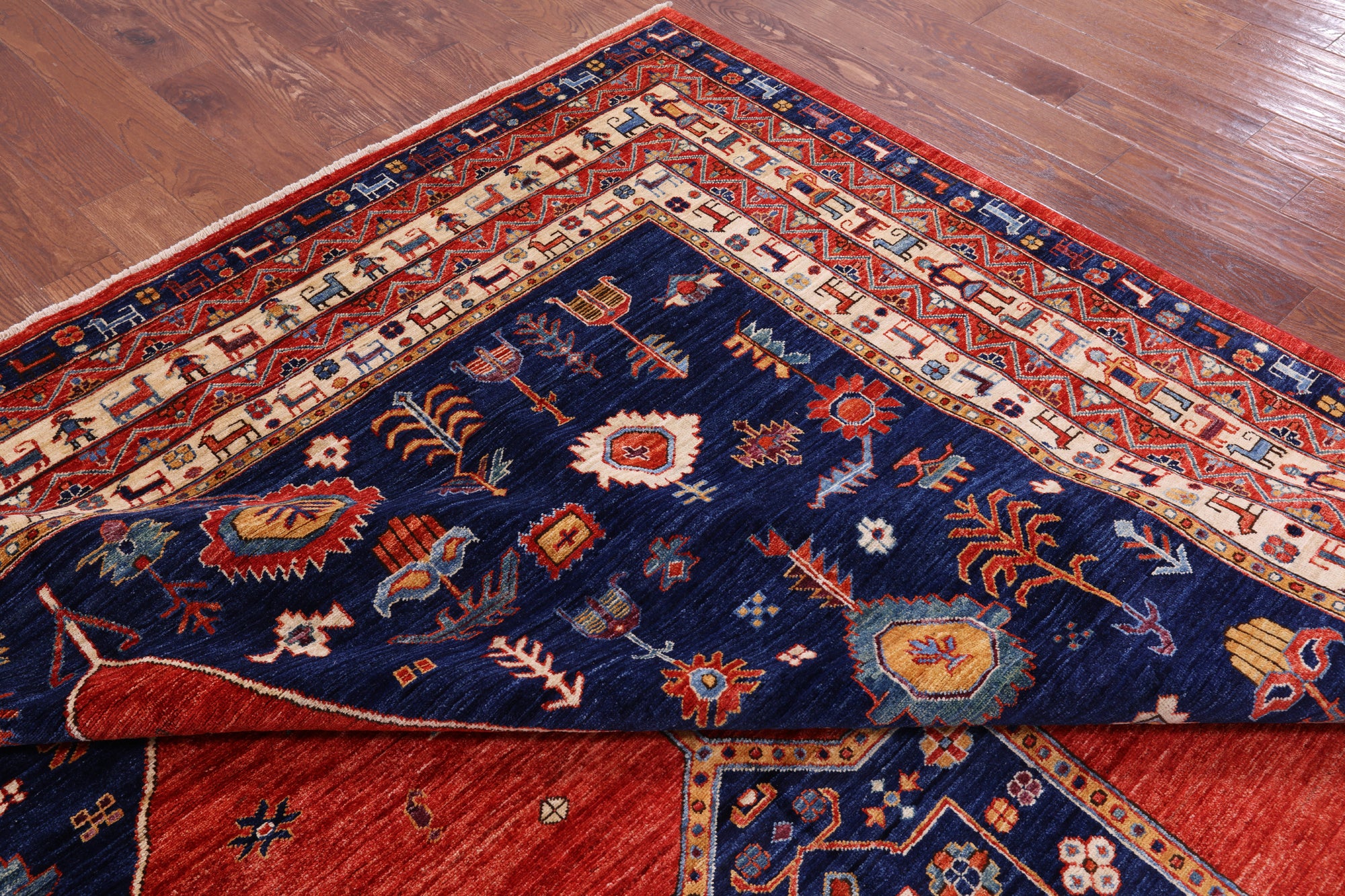 Red Persian Fine Serapi Hand Knotted Wool Rug - 9' 11" X 13' 9" - Golden Nile