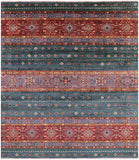 Green Khorjin Persian Gabbeh Hand Knotted Wool Rug - 8' 3" X 9' 7" - Golden Nile
