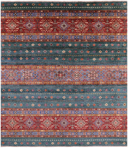 Green Khorjin Persian Gabbeh Hand Knotted Wool Rug - 8' 3