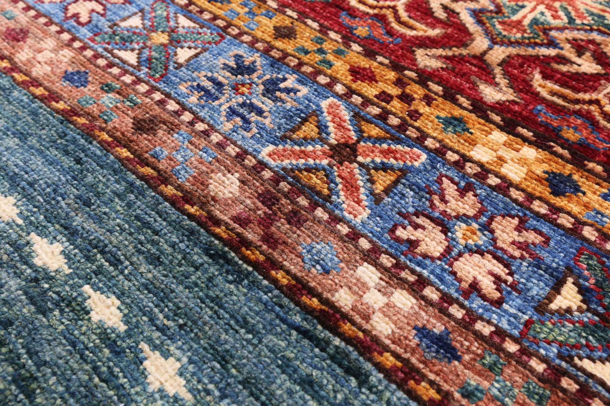 Green Khorjin Persian Gabbeh Hand Knotted Wool Rug - 8' 3" X 9' 7" - Golden Nile