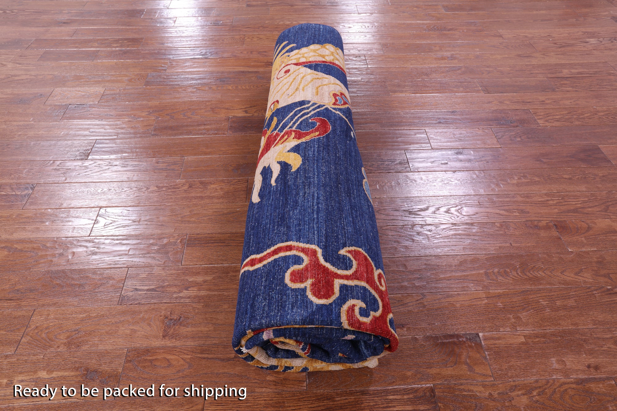 Blue Dragon And Phoenix Design Hand Knotted Wool Rug - 9' 1" X 11' 9" - Golden Nile