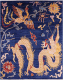 Blue Dragon And Phoenix Design Hand Knotted Wool Rug - 9' 1" X 11' 9" - Golden Nile