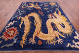 Blue Dragon And Phoenix Design Hand Knotted Wool Rug - 9' 1" X 11' 9" - Golden Nile