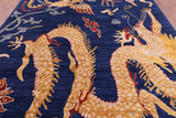 Blue Dragon And Phoenix Design Hand Knotted Wool Rug - 9' 1" X 11' 9" - Golden Nile