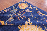 Blue Dragon And Phoenix Design Hand Knotted Wool Rug - 9' 1" X 11' 9" - Golden Nile