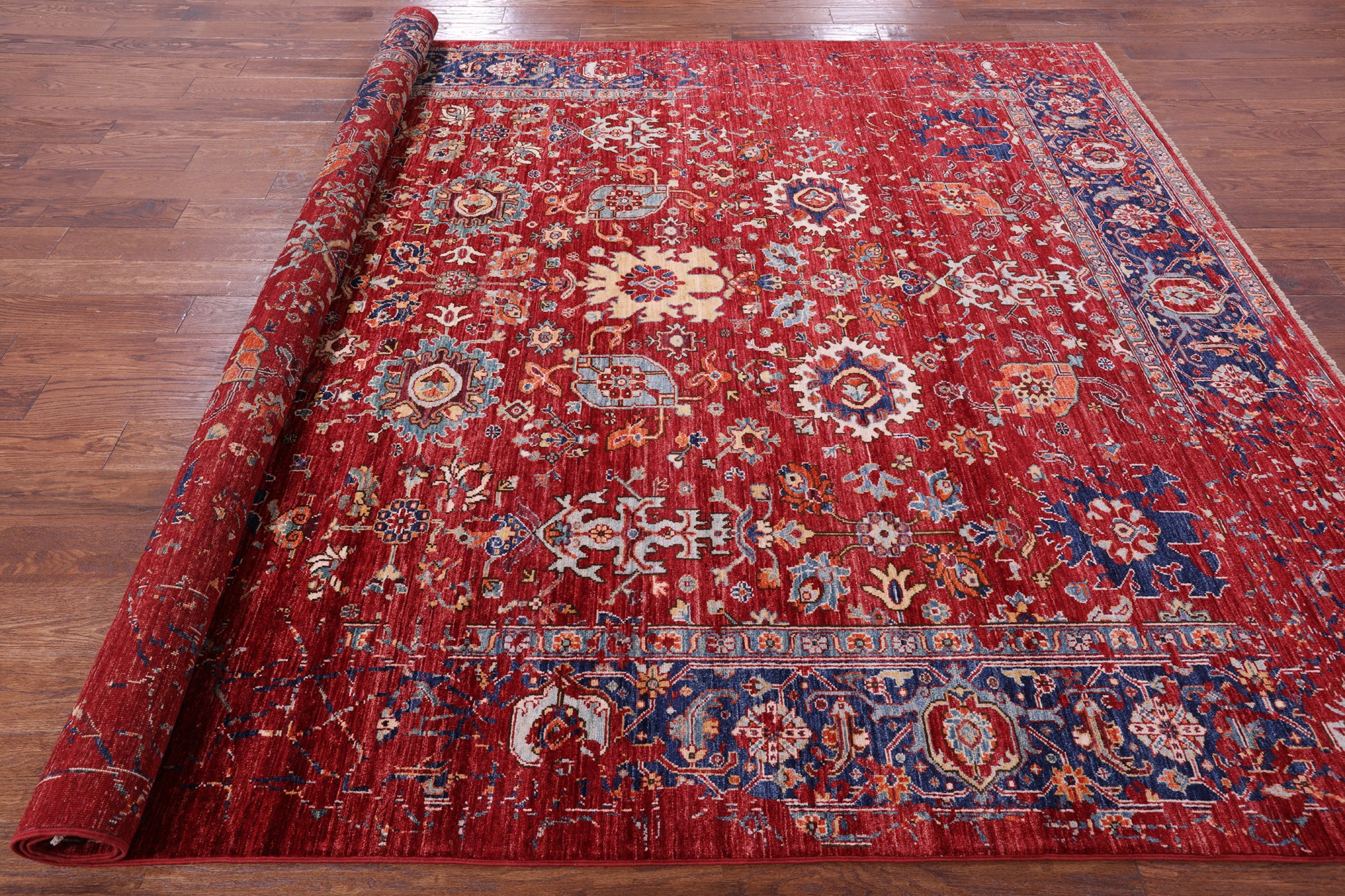 Red Persian Fine Serapi Handmade Wool Rug - 8' 1" X 9' 8" - Golden Nile