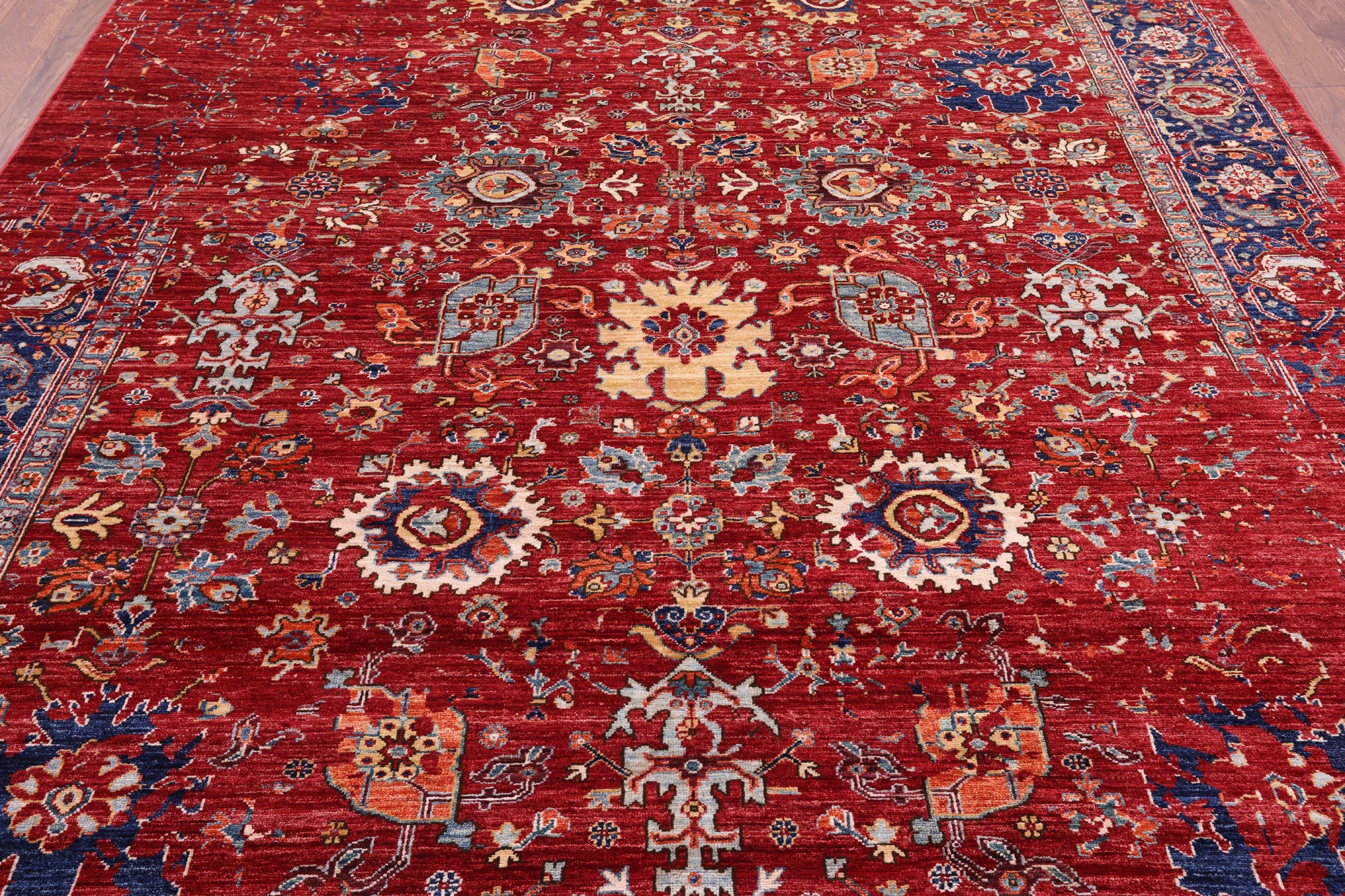 Red Persian Fine Serapi Handmade Wool Rug - 8' 1" X 9' 8" - Golden Nile
