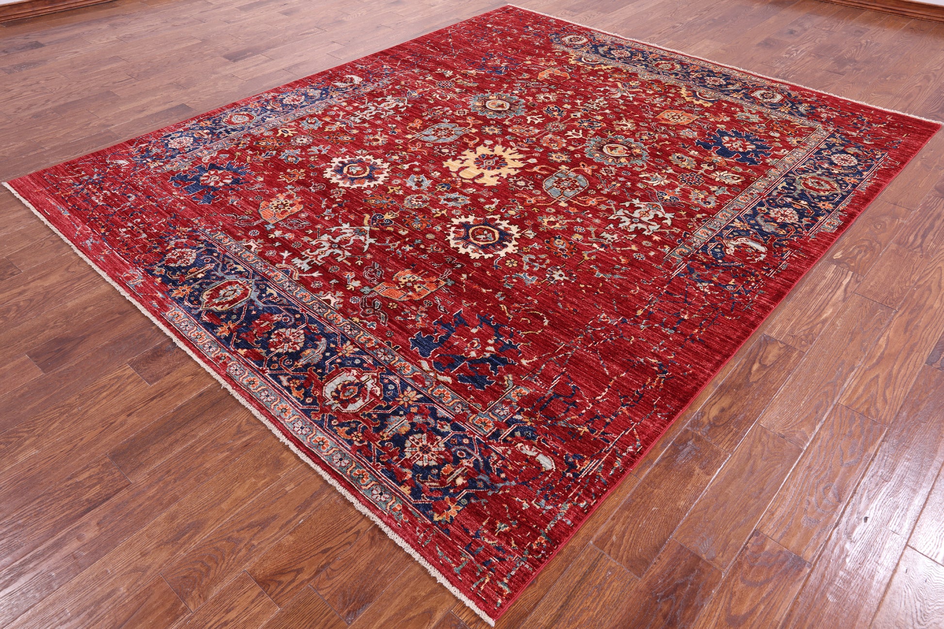 Red Persian Fine Serapi Handmade Wool Rug - 8' 1" X 9' 8" - Golden Nile