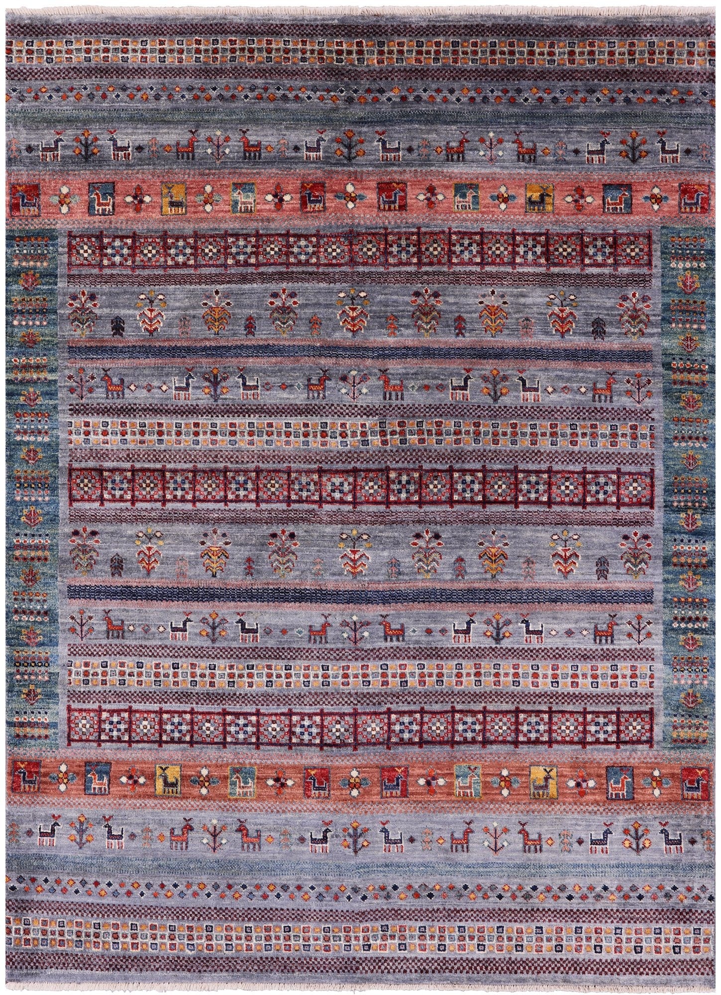 Tribal Persian Gabbeh Handmade Wool Rug - 4' 10" X 6' 6" - Golden Nile
