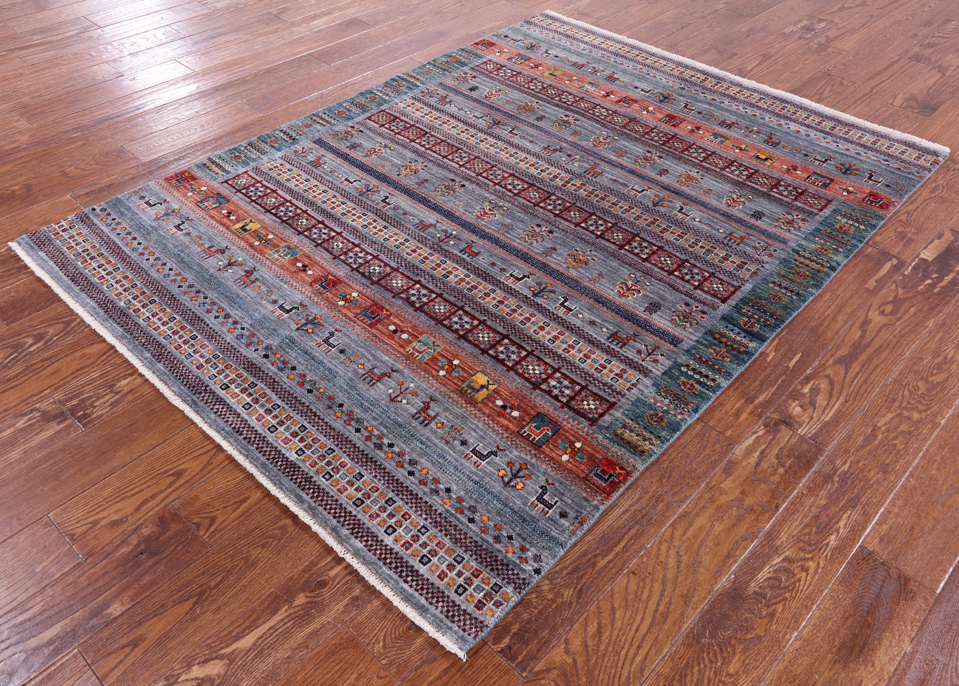 Tribal Persian Gabbeh Handmade Wool Rug - 4' 10" X 6' 6" - Golden Nile