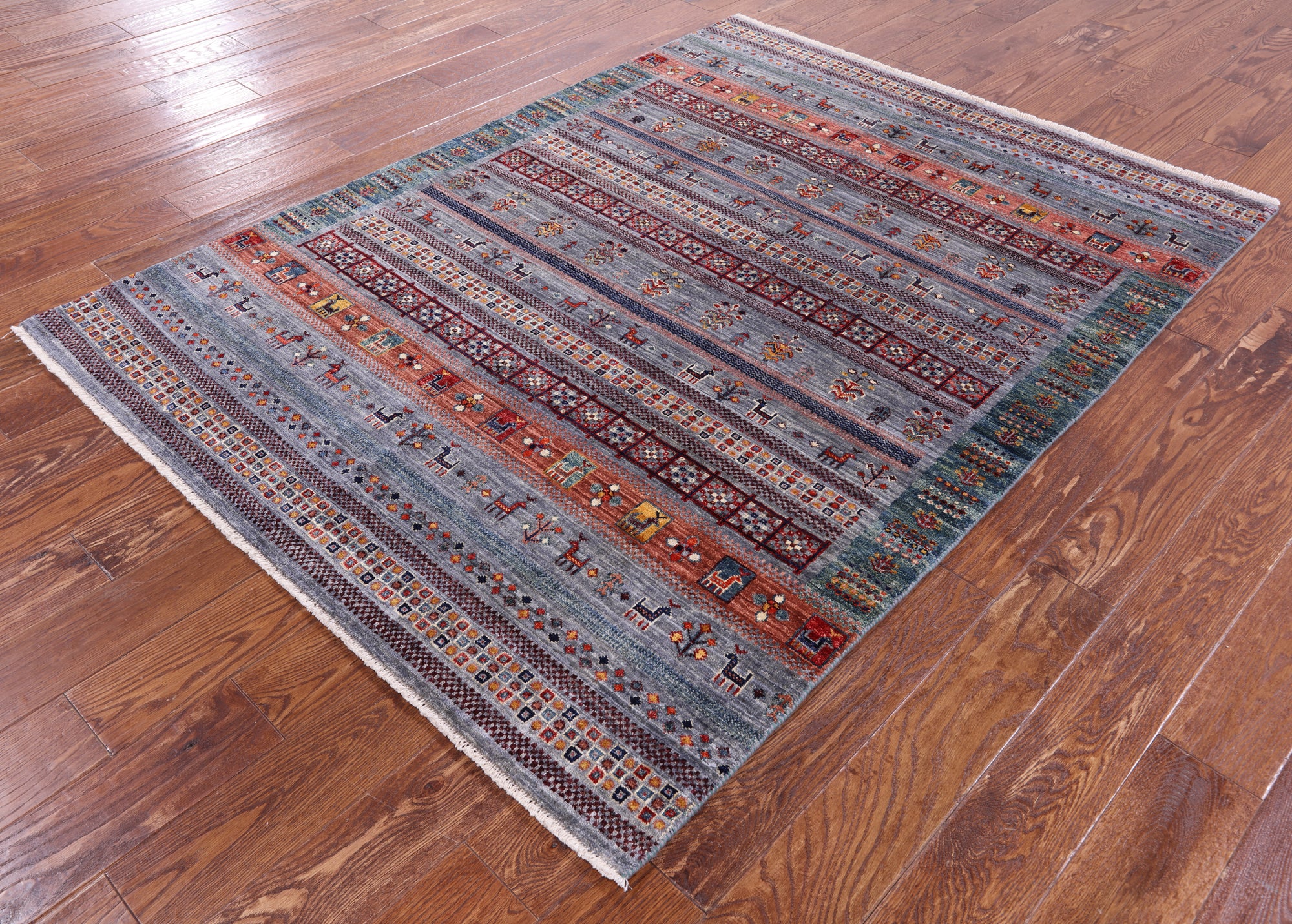 Tribal Persian Gabbeh Handmade Wool Rug - 4' 10" X 6' 6" - Golden Nile