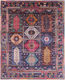Blue Persian Fine Serapi Hand Knotted Wool Rug - 7' 11" X 9' 9" - Golden Nile