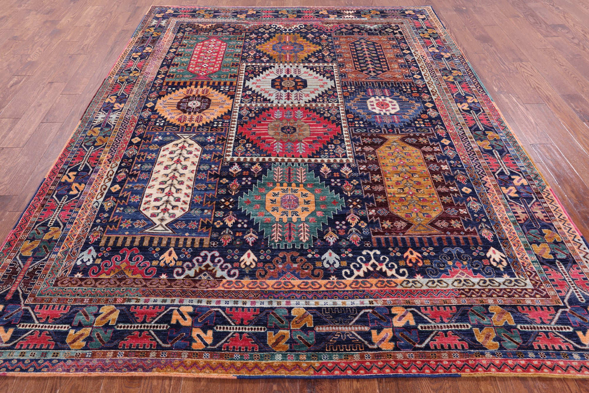 Blue Persian Fine Serapi Hand Knotted Wool Rug - 7' 11" X 9' 9" - Golden Nile