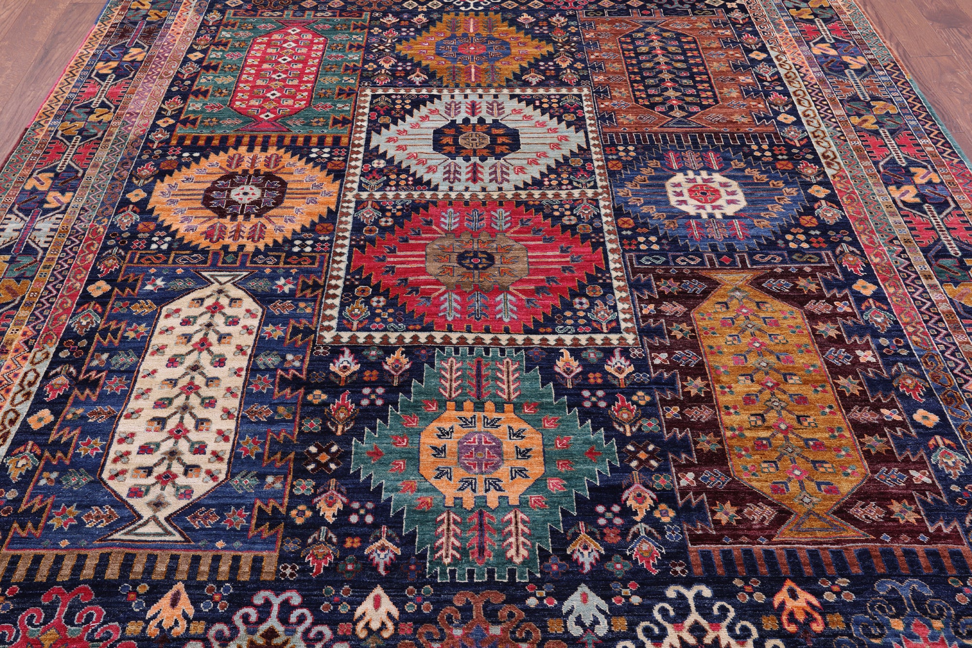 Blue Persian Fine Serapi Hand Knotted Wool Rug - 7' 11" X 9' 9" - Golden Nile