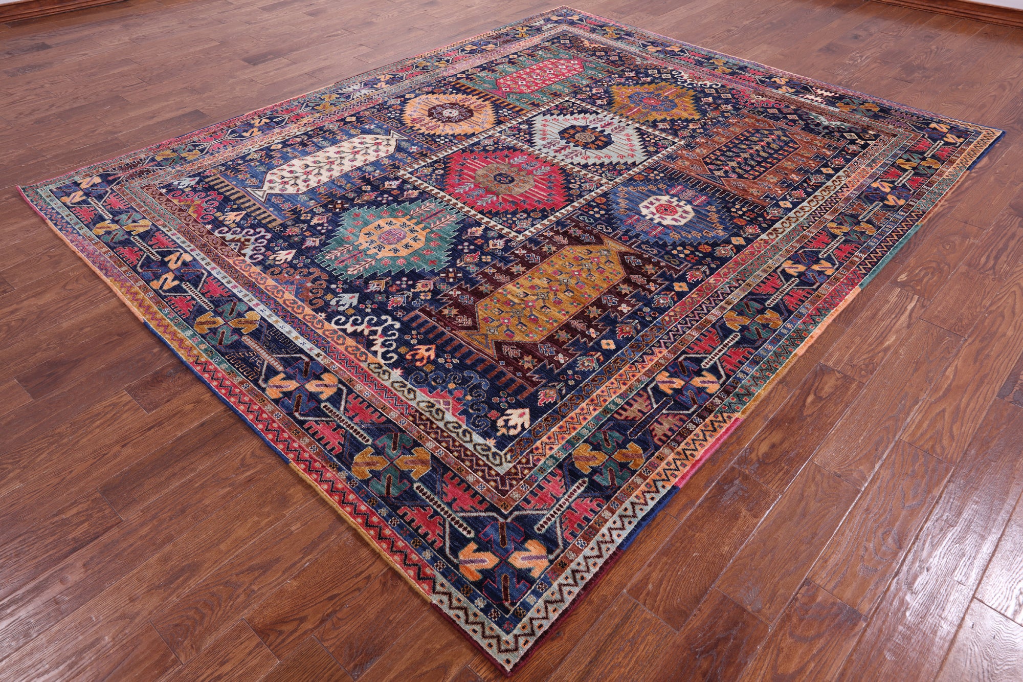 Blue Persian Fine Serapi Hand Knotted Wool Rug - 7' 11" X 9' 9" - Golden Nile