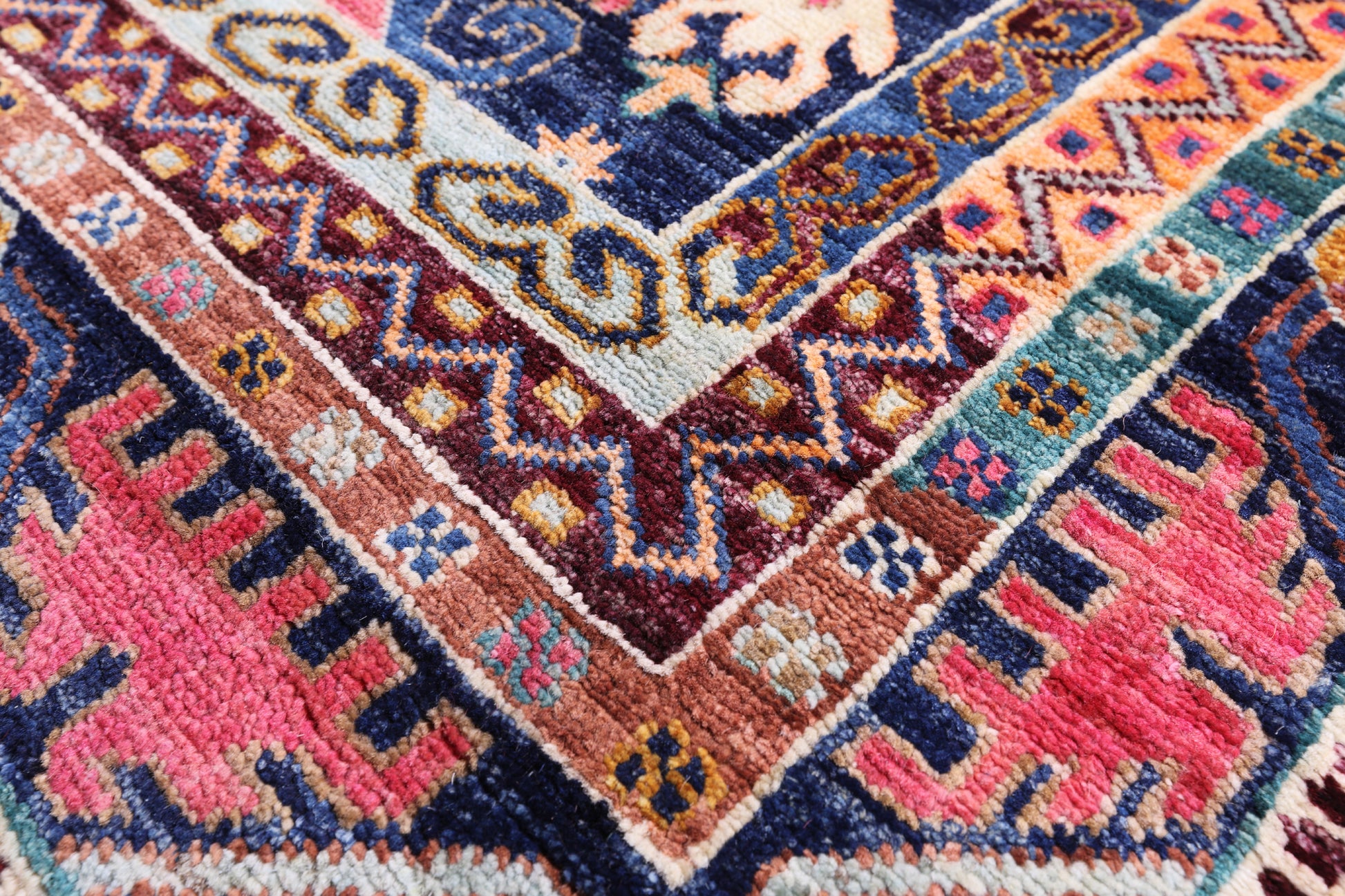 Blue Persian Fine Serapi Hand Knotted Wool Rug - 7' 11" X 9' 9" - Golden Nile