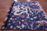 Blue Dragon And Phoenix Design Hand Knotted Wool Rug - 8' 0" X 9' 7" - Golden Nile