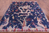 Blue Dragon And Phoenix Design Hand Knotted Wool Rug - 8' 0" X 9' 7" - Golden Nile