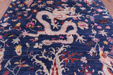 Blue Dragon And Phoenix Design Hand Knotted Wool Rug - 8' 0" X 9' 7" - Golden Nile