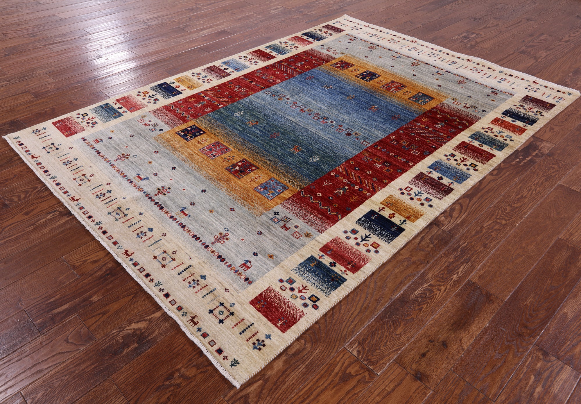 Tribal Persian Gabbeh Hand Knotted Wool Rug - 5' 6" X 7' 10" - Golden Nile