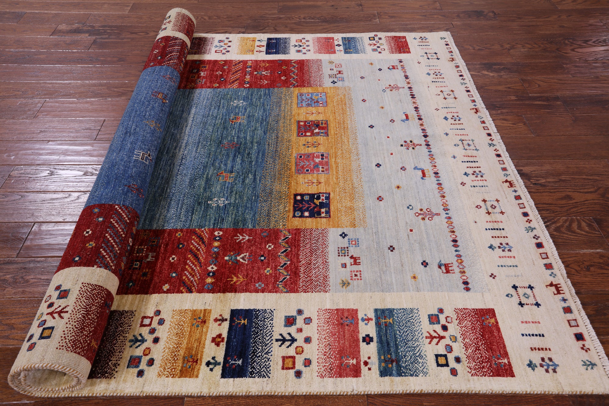 Tribal Persian Gabbeh Hand Knotted Wool Rug - 5' 6" X 7' 10" - Golden Nile