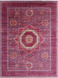 Purple Geometric Persian Mamluk Hand Knotted Wool Rug - 9' 10" X 13' 4" - Golden Nile