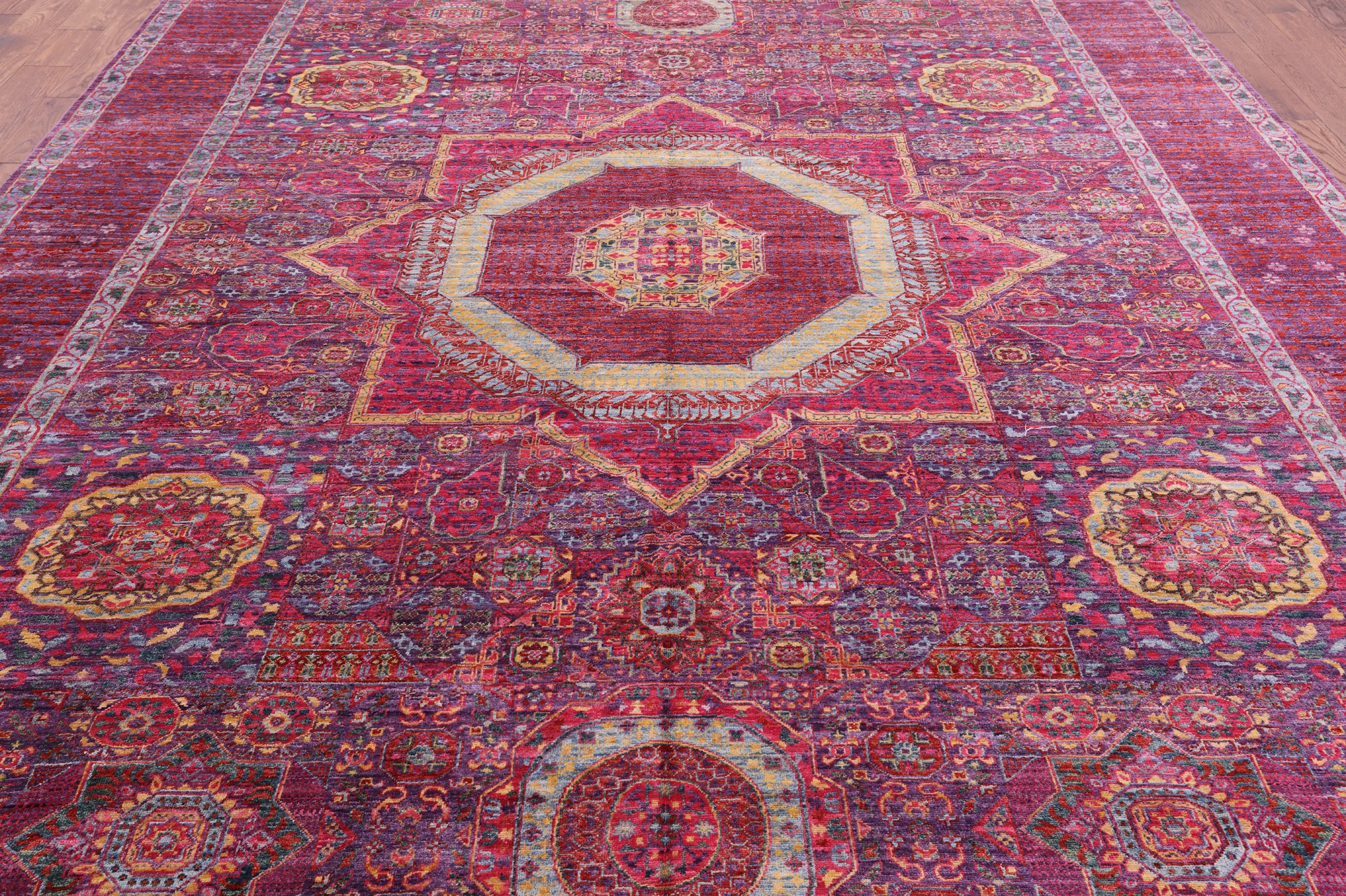 Purple Geometric Persian Mamluk Hand Knotted Wool Rug - 9' 10" X 13' 4" - Golden Nile