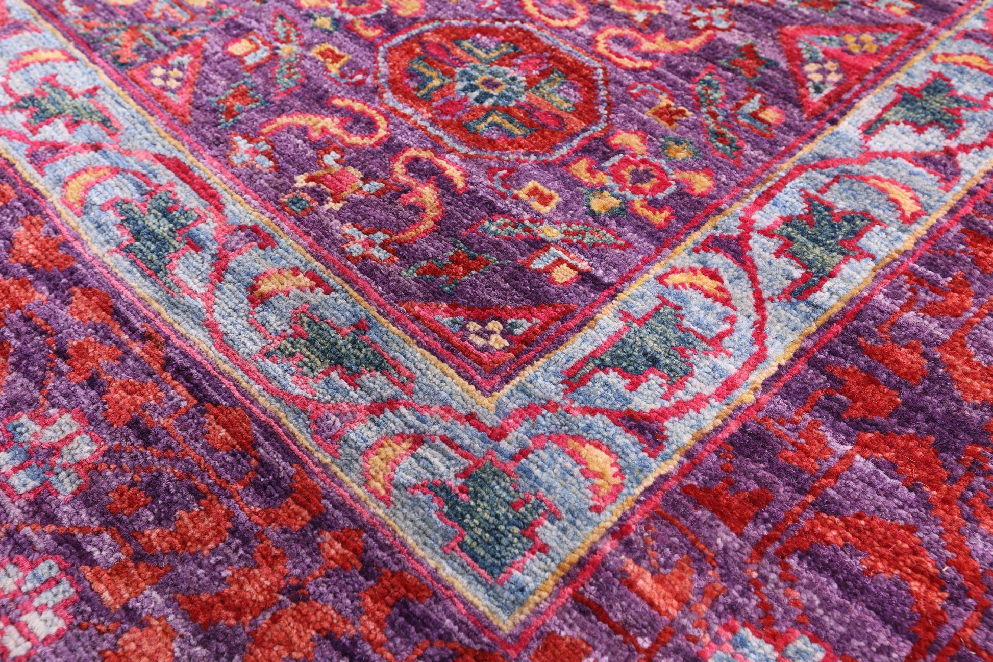 Purple Geometric Persian Mamluk Hand Knotted Wool Rug - 9' 10" X 13' 4" - Golden Nile
