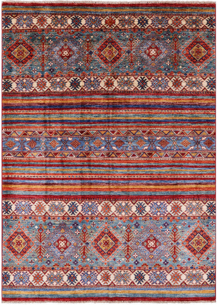 Khorjin Persian Gabbeh Hand Knotted Wool Rug - 4' 10" X 6' 6" - Golden Nile