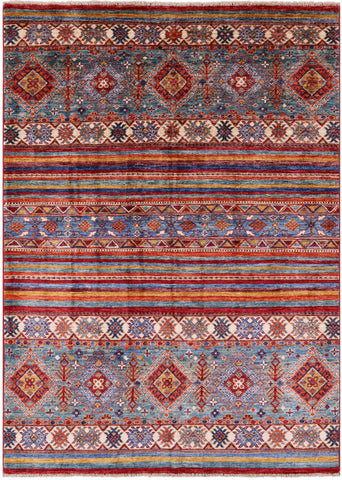Khorjin Persian Gabbeh Hand Knotted Wool Rug - 4' 10