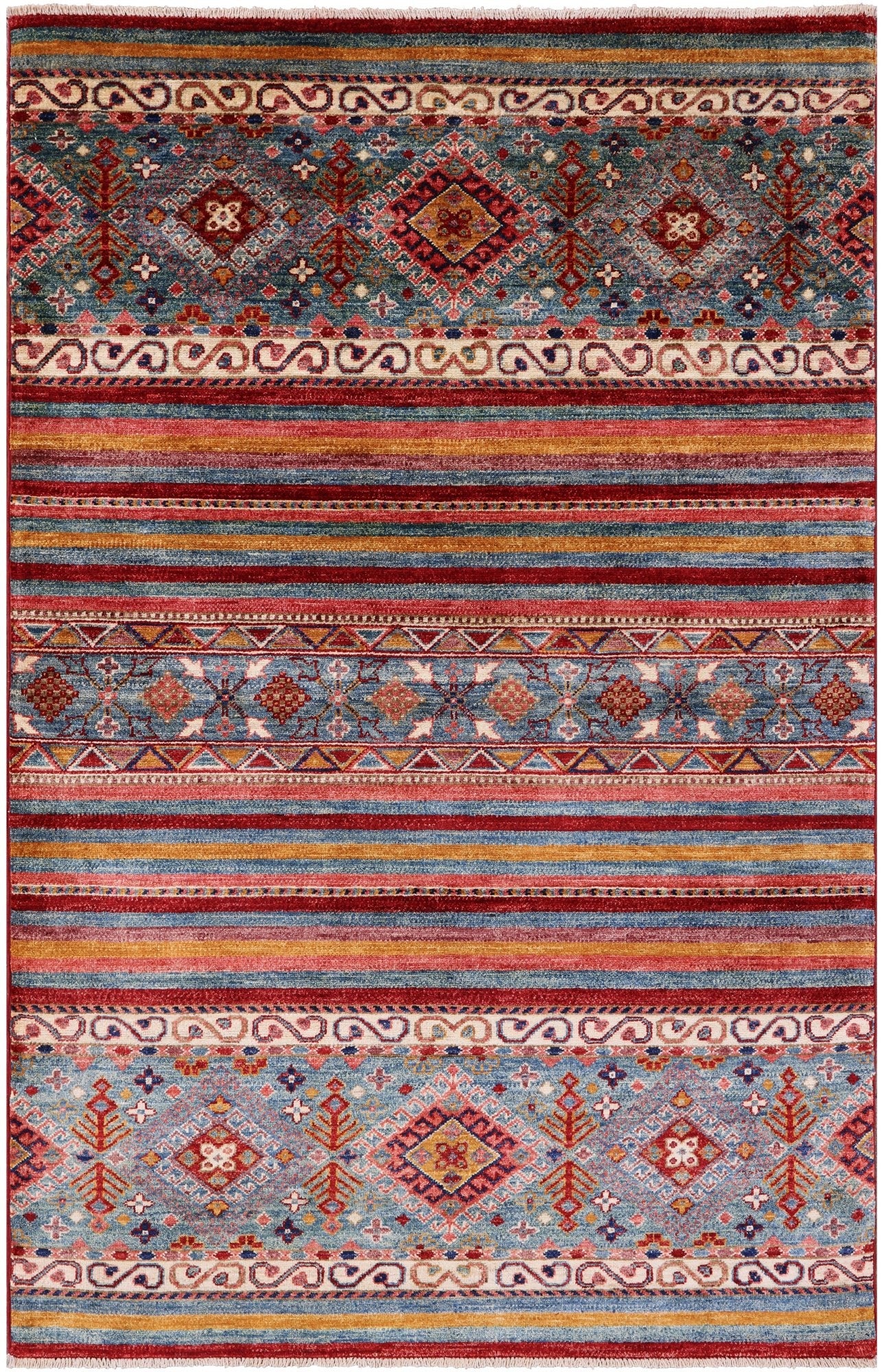 Khorjin Persian Gabbeh Hand Knotted Wool Rug - 3' 11" X 6' 0" - Golden Nile