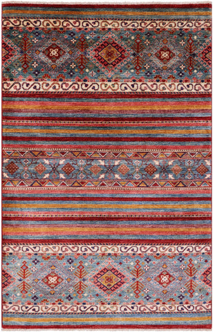 Khorjin Persian Gabbeh Hand Knotted Wool Rug - 3' 11