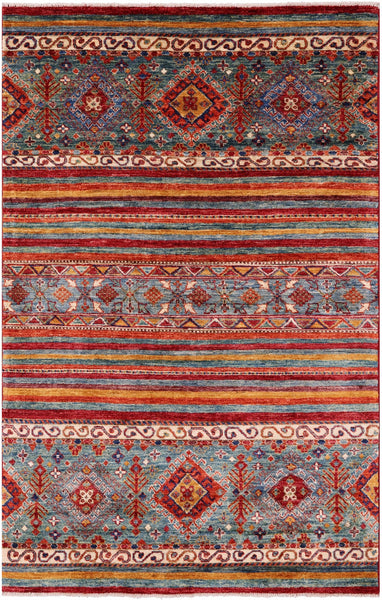 Khorjin Persian Gabbeh Handmade Wool Rug - 4' 0" X 6' 2" - Golden Nile