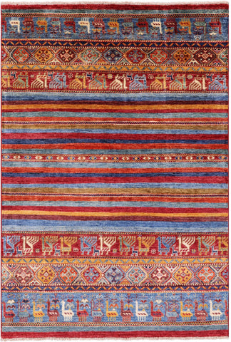 Khorjin Persian Gabbeh Hand Knotted Wool Rug - 4' 1
