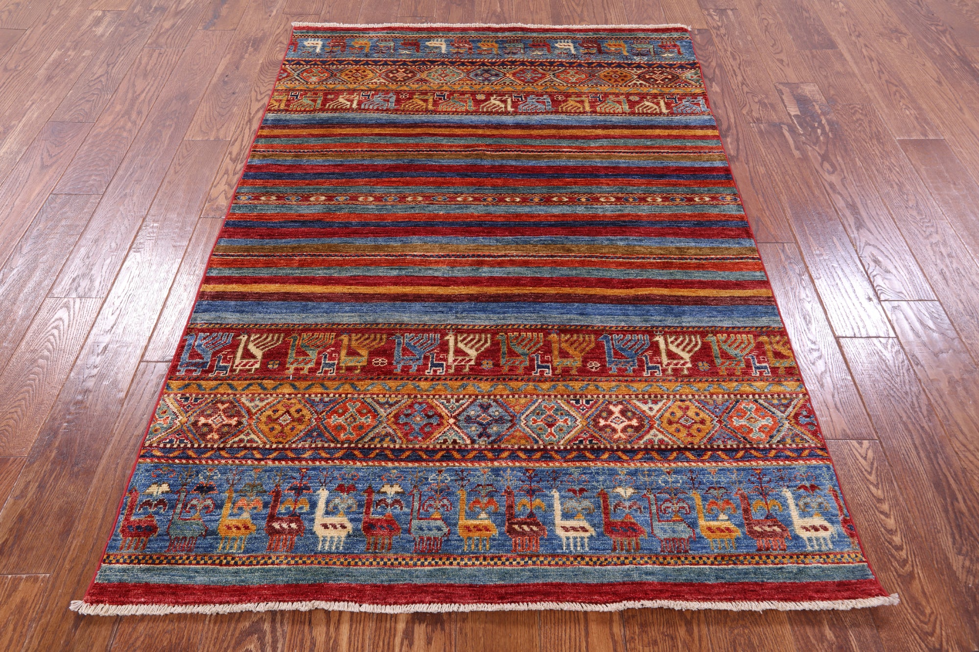 Khorjin Persian Gabbeh Hand Knotted Wool Rug - 4' 1" X 6' 1" - Golden Nile