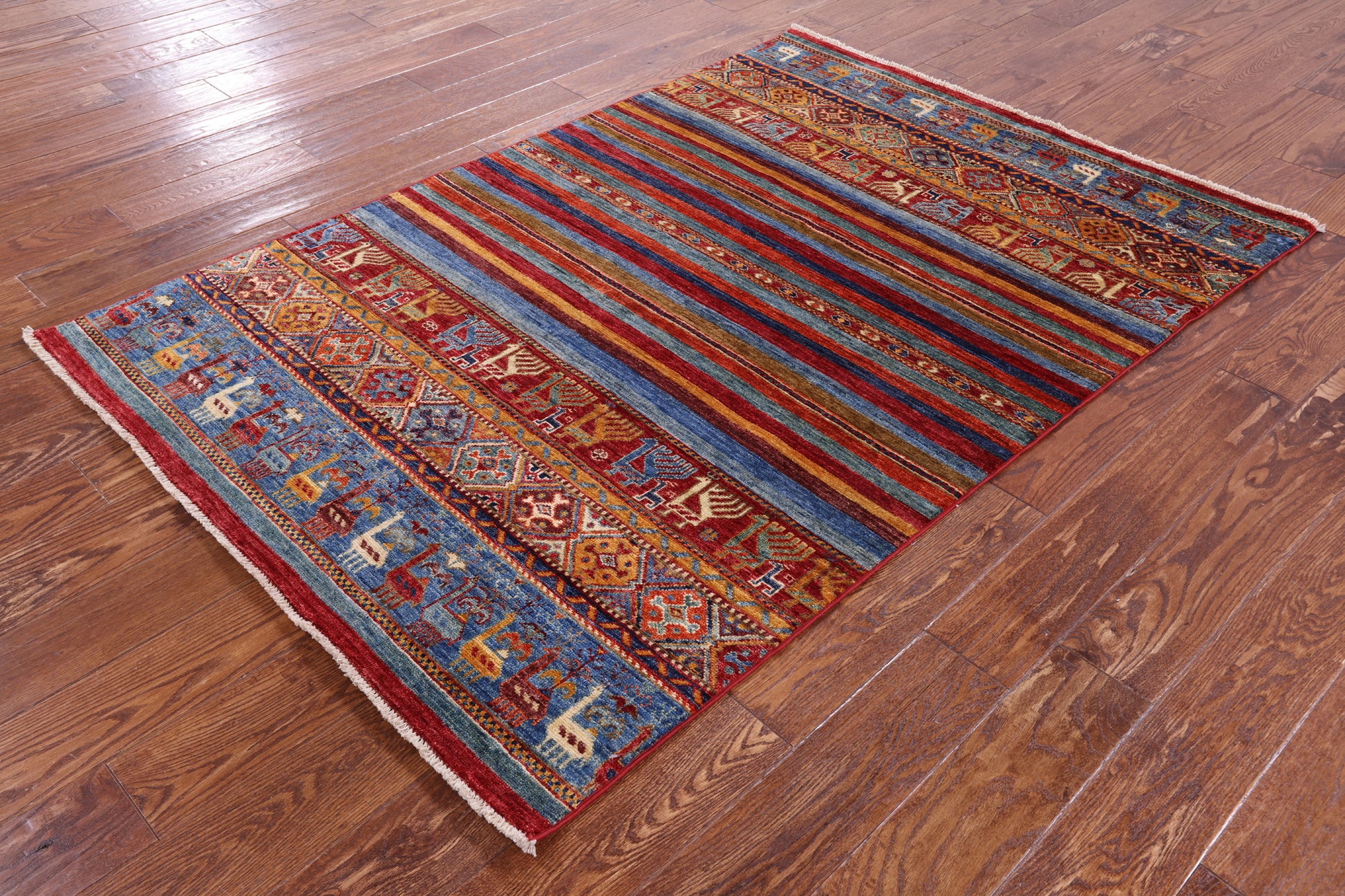 Khorjin Persian Gabbeh Hand Knotted Wool Rug - 4' 1" X 6' 1" - Golden Nile