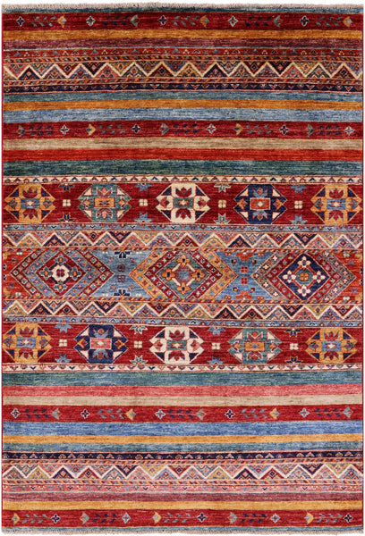Khorjin Persian Gabbeh Handmade Wool Rug - 4' 0" X 5' 10" - Golden Nile