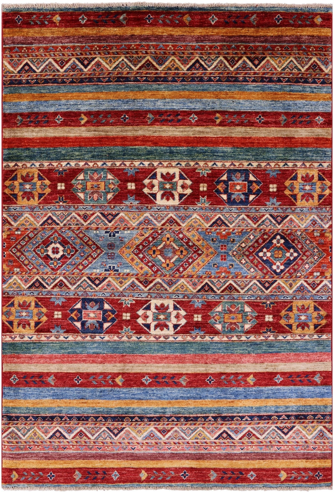 Khorjin Persian Gabbeh Handmade Wool Rug - 4' 0" X 5' 10" - Golden Nile
