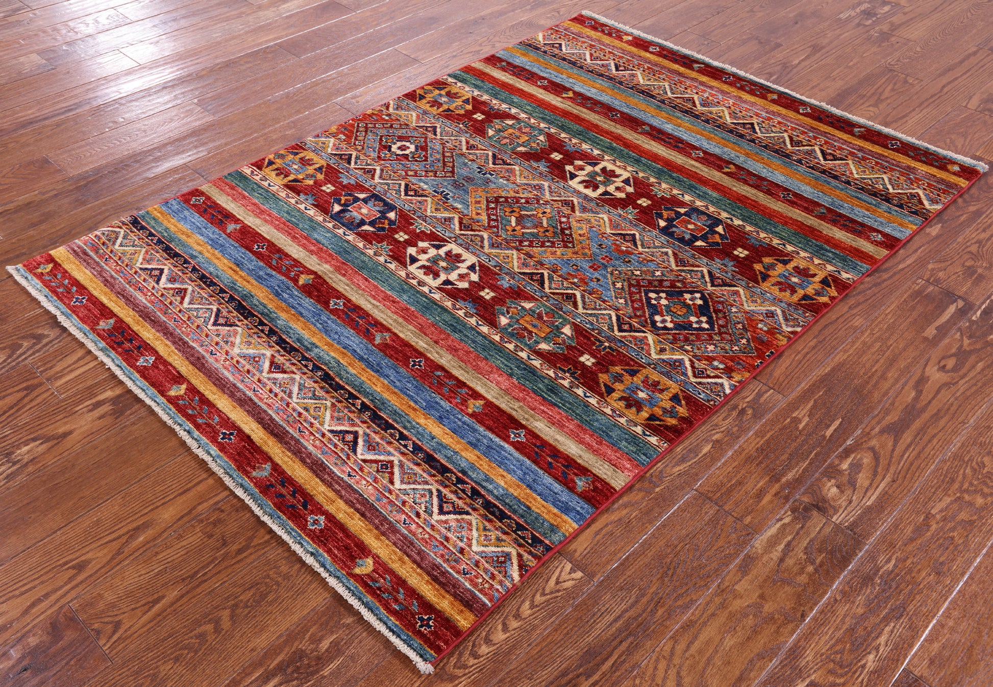 Khorjin Persian Gabbeh Handmade Wool Rug - 4' 0" X 5' 10" - Golden Nile