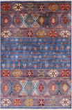 Blue Khorjin Persian Gabbeh Hand Knotted Wool Rug - 3' 10" X 5' 10" - Golden Nile