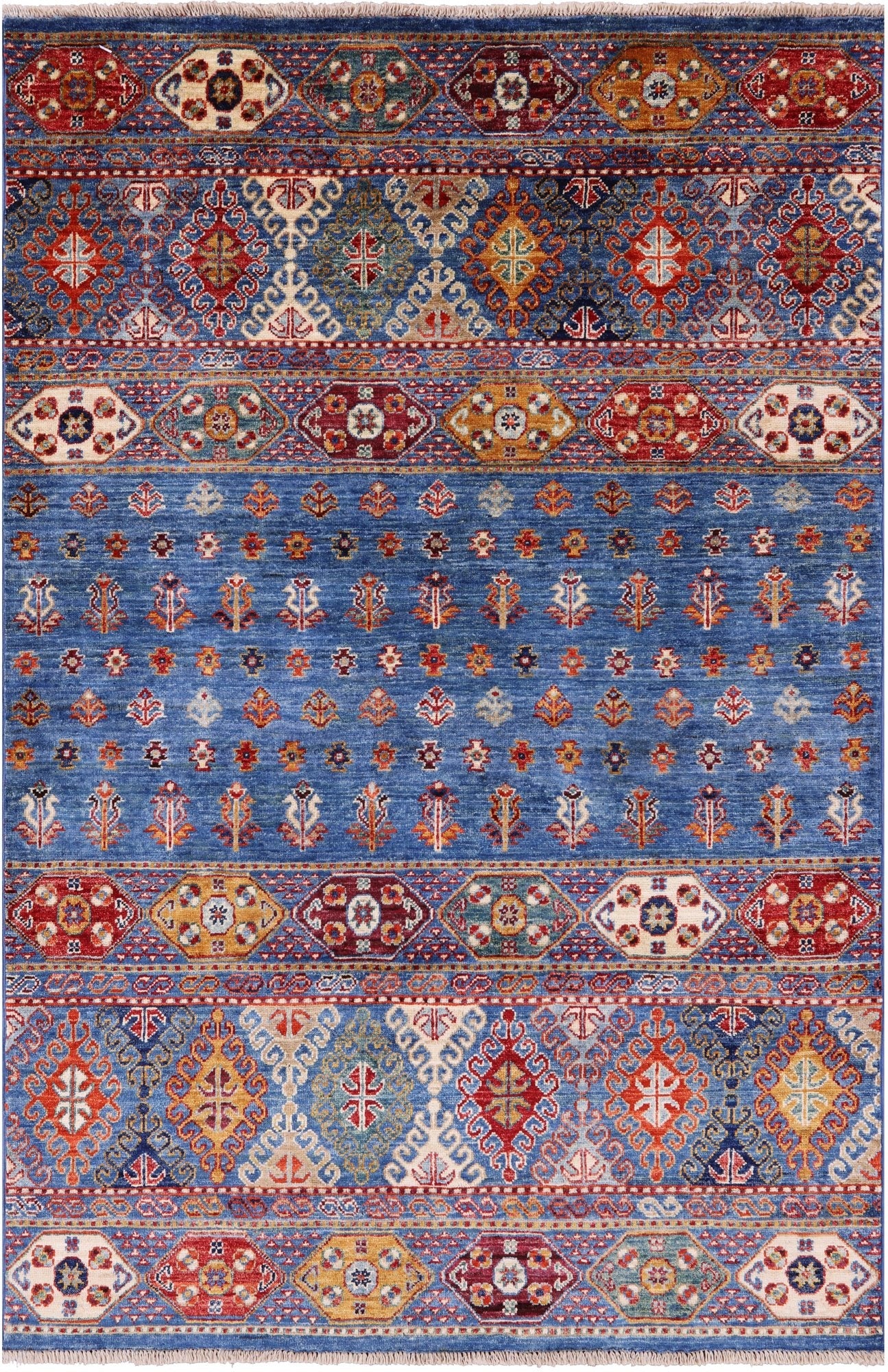 Blue Khorjin Persian Gabbeh Hand Knotted Wool Rug - 3' 10" X 5' 10" - Golden Nile