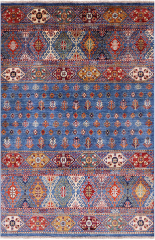 Blue Khorjin Persian Gabbeh Hand Knotted Wool Rug - 3' 10