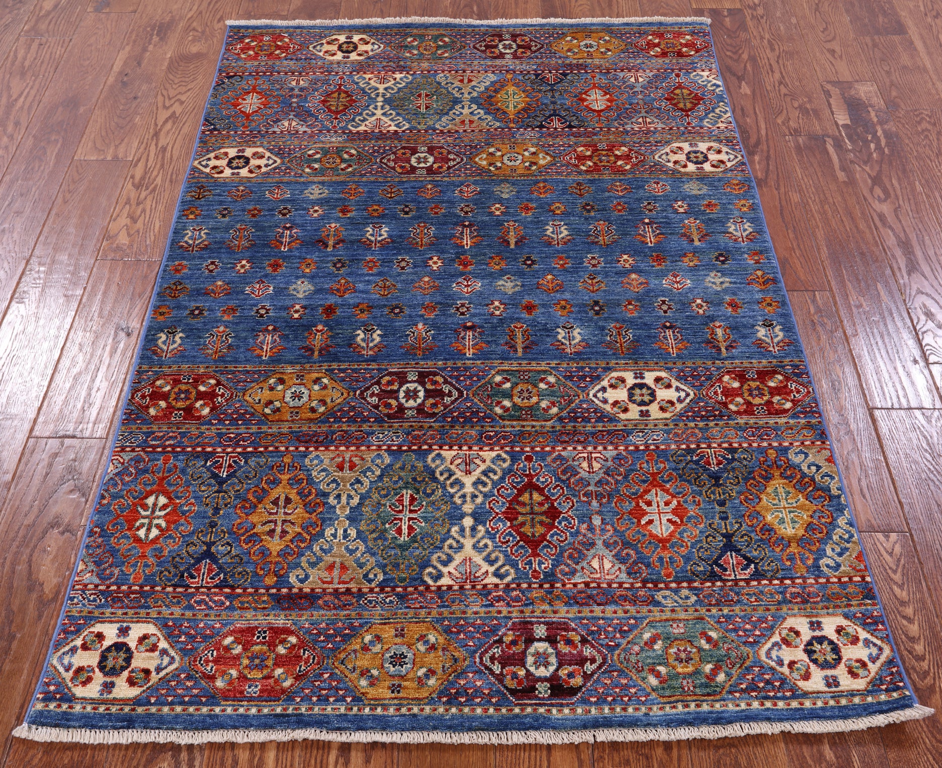 Blue Khorjin Persian Gabbeh Hand Knotted Wool Rug - 3' 10" X 5' 10" - Golden Nile