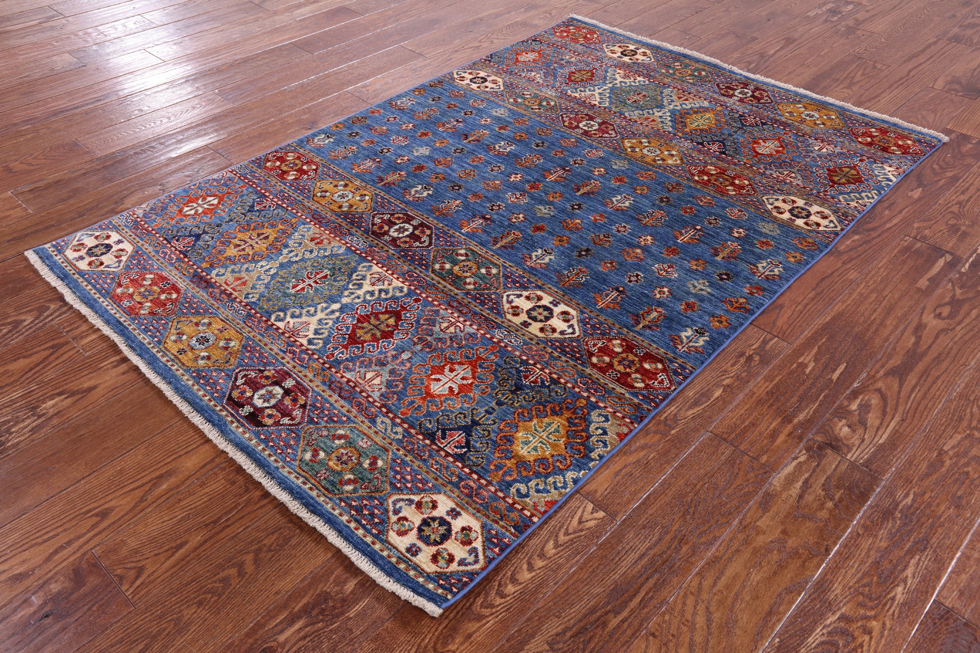 Blue Khorjin Persian Gabbeh Hand Knotted Wool Rug - 3' 10" X 5' 10" - Golden Nile