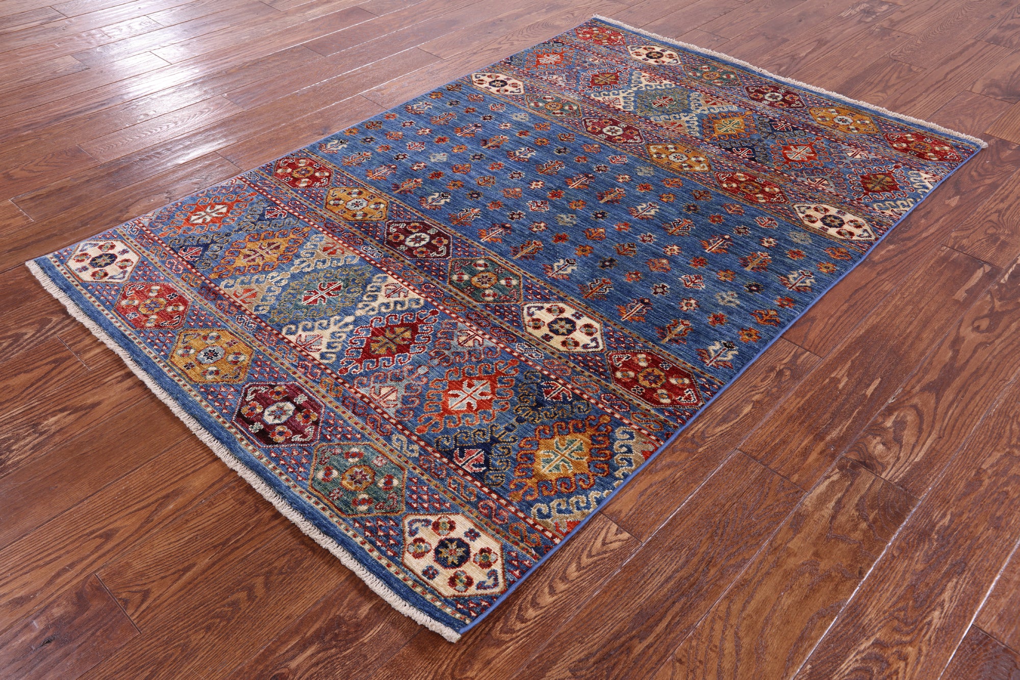 Blue Khorjin Persian Gabbeh Hand Knotted Wool Rug - 3' 10" X 5' 10" - Golden Nile