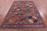 Blue Turkmen Ersari Hand Knotted Wool Rug - 6' 7" X 9' 7" - Golden Nile