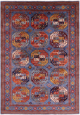 Blue Turkmen Ersari Hand Knotted Wool Rug - 6' 7