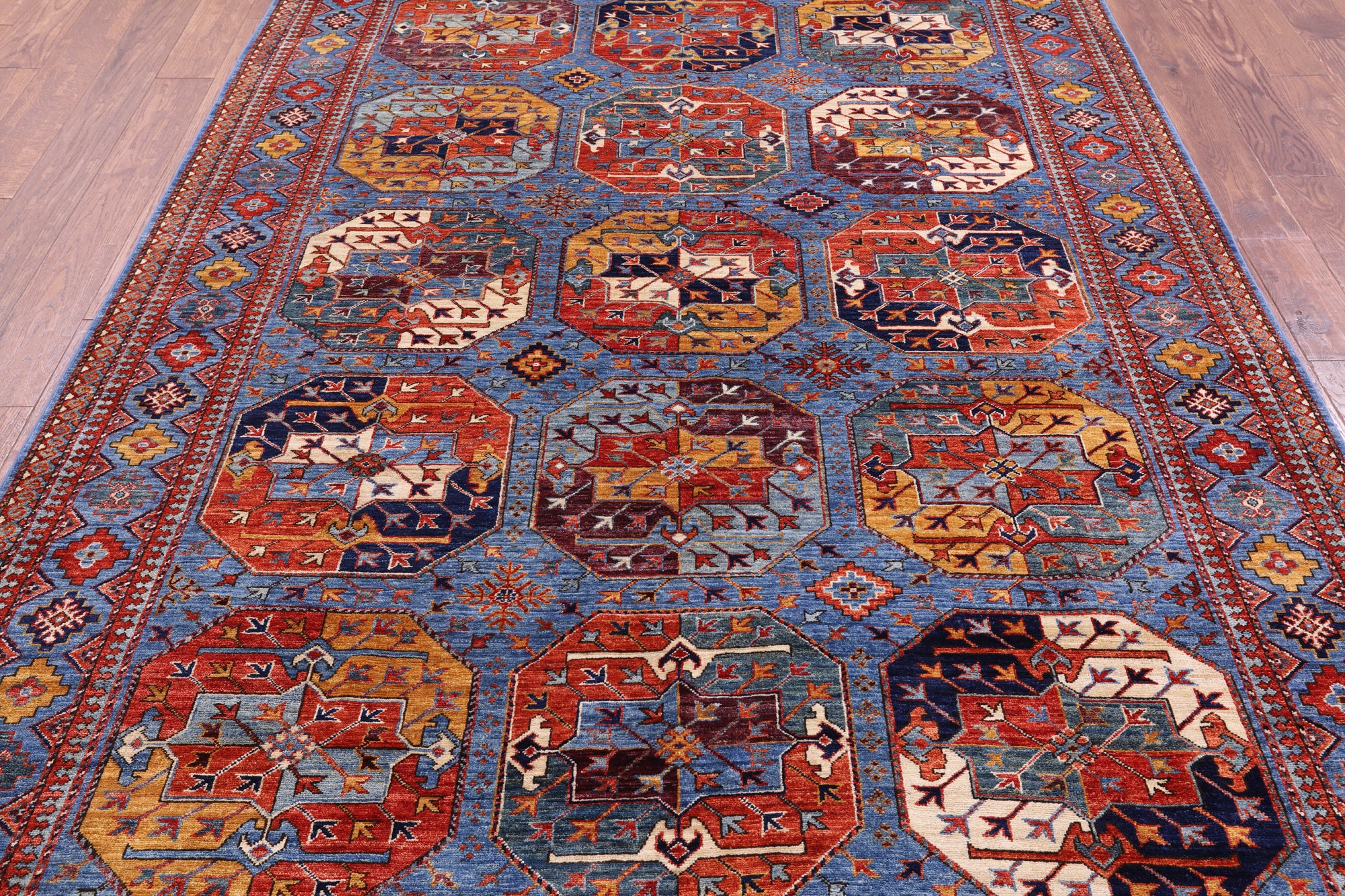 Blue Turkmen Ersari Hand Knotted Wool Rug - 6' 7" X 9' 7" - Golden Nile